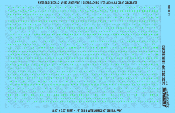 ASG Waterslide Decals - Classic Sans Serif Lettering Numbers 1/16"