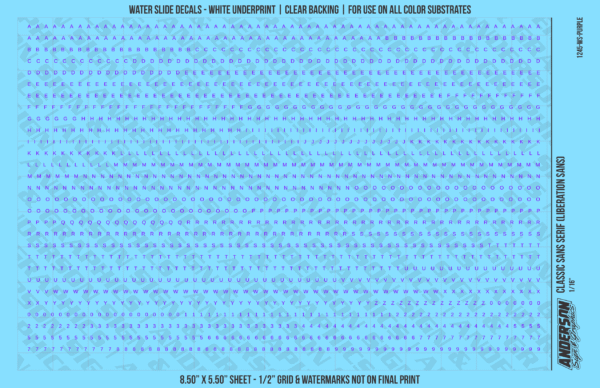 ASG Waterslide Decals - Classic Sans Serif Lettering Numbers 1/16"