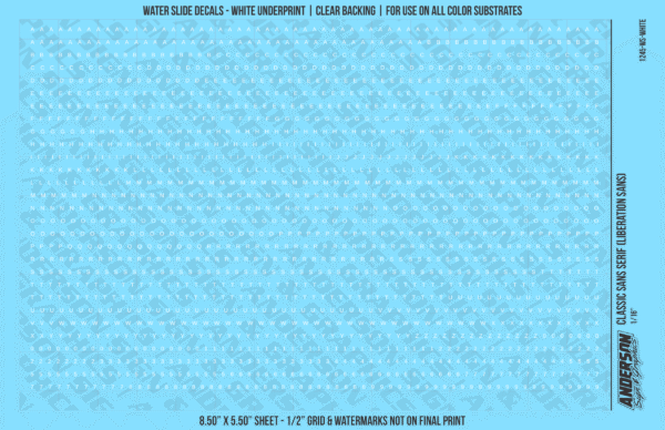 ASG Waterslide Decals - Classic Sans Serif Lettering Numbers 1/16"