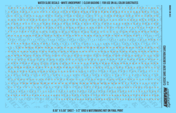 ASG Waterslide Decals - Classic Sans Serif Lettering Numbers 3/32"