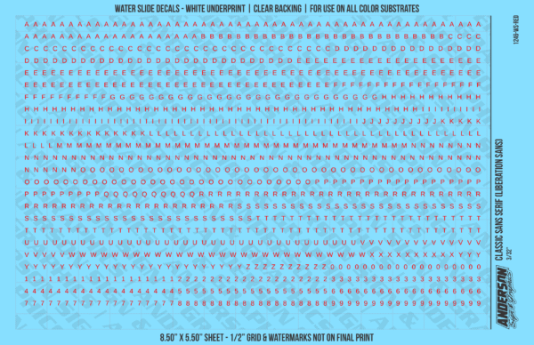 ASG Waterslide Decals - Classic Sans Serif Lettering Numbers 3/32"