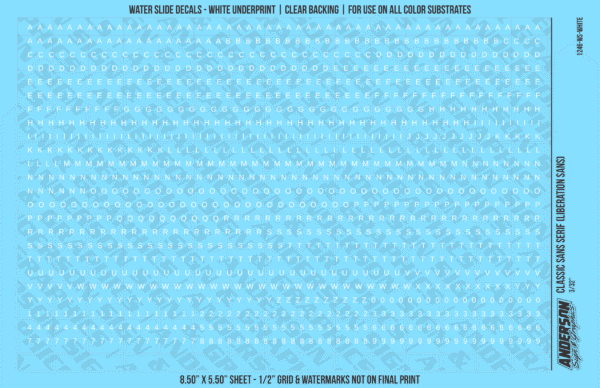 ASG Waterslide Decals - Classic Sans Serif Lettering Numbers 3/32"