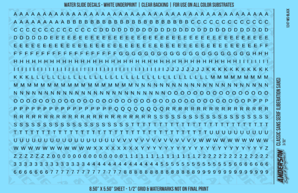 ASG Waterslide Decals - Classic Sans Serif Lettering Numbers 1/8"