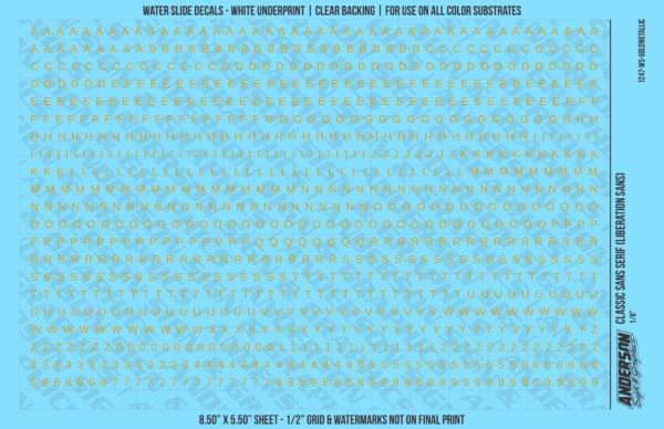 ASG Waterslide Decals - Classic Sans Serif Lettering Numbers 1/8"