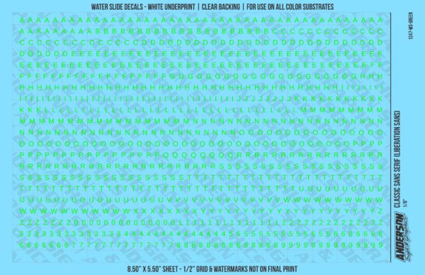 ASG Waterslide Decals - Classic Sans Serif Lettering Numbers 1/8"