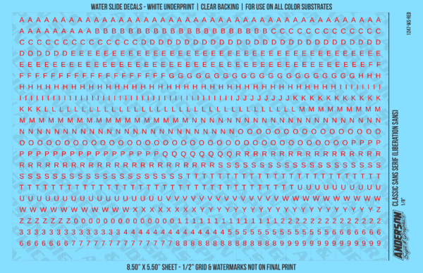ASG Waterslide Decals - Classic Sans Serif Lettering Numbers 1/8"