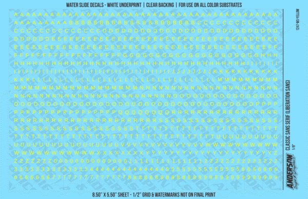 ASG Waterslide Decals - Classic Sans Serif Lettering Numbers 1/8"