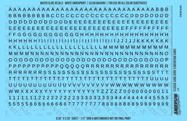 ASG Waterslide Decals - Classic Sans Serif Lettering Numbers 3/16"