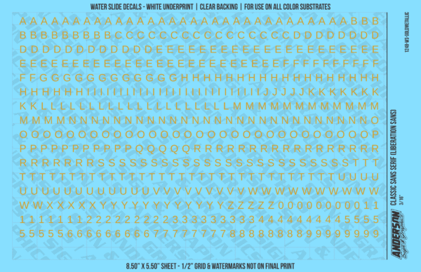 ASG Waterslide Decals - Classic Sans Serif Lettering Numbers 3/16"