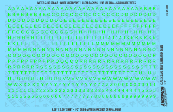 ASG Waterslide Decals - Classic Sans Serif Lettering Numbers 3/16"