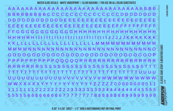 ASG Waterslide Decals - Classic Sans Serif Lettering Numbers 3/16"