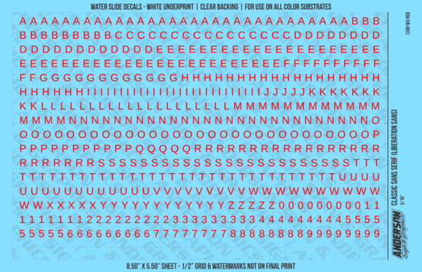 ASG Waterslide Decals - Classic Sans Serif Lettering Numbers 3/16"