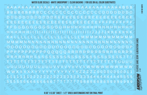 ASG Waterslide Decals - Classic Sans Serif Lettering Numbers 3/16"