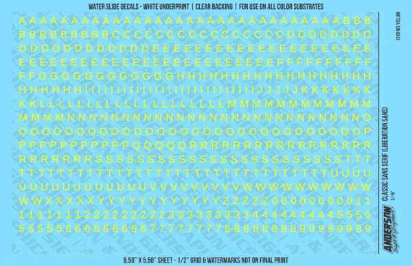 ASG Waterslide Decals - Classic Sans Serif Lettering Numbers 3/16"
