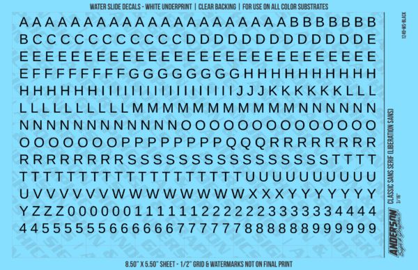 ASG Waterslide Decals - Classic Sans Serif Lettering Numbers 1/4"