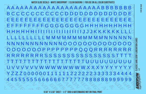 ASG Waterslide Decals - Classic Sans Serif Lettering Numbers 1/4"