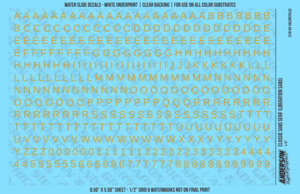 ASG Waterslide Decals - Classic Sans Serif Lettering Numbers 1/4"