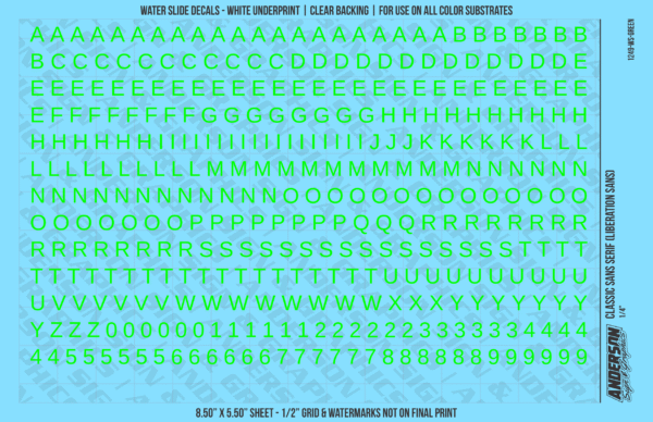 ASG Waterslide Decals - Classic Sans Serif Lettering Numbers 1/4"