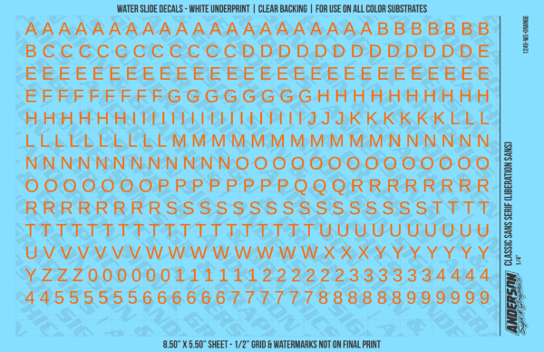 ASG Waterslide Decals - Classic Sans Serif Lettering Numbers 1/4"