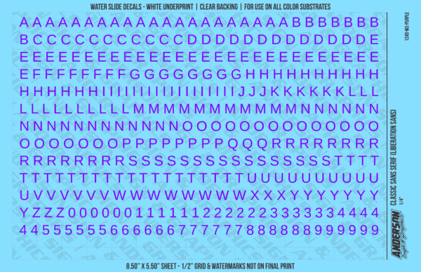 ASG Waterslide Decals - Classic Sans Serif Lettering Numbers 1/4"