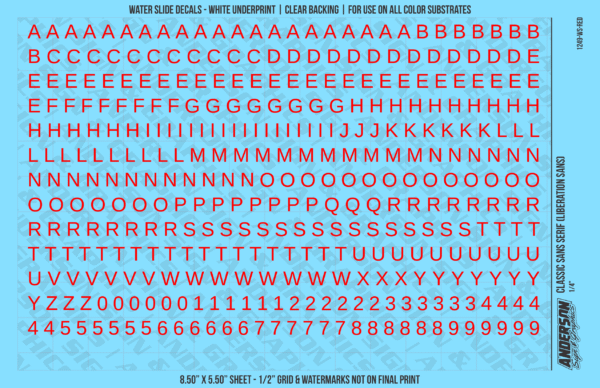 ASG Waterslide Decals - Classic Sans Serif Lettering Numbers 1/4"