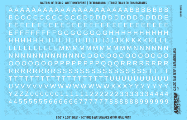 ASG Waterslide Decals - Classic Sans Serif Lettering Numbers 1/4"