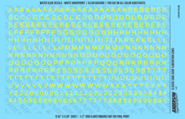 ASG Waterslide Decals - Classic Sans Serif Lettering Numbers 1/4"