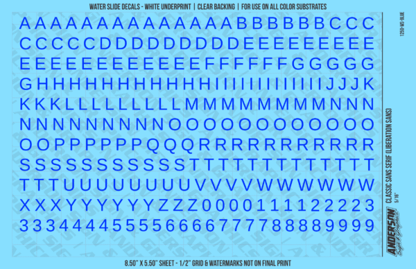 ASG Waterslide Decals - Classic Sans Serif Lettering Numbers 5/16"