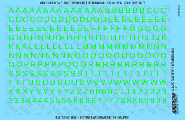 ASG Waterslide Decals - Classic Sans Serif Lettering Numbers 5/16"