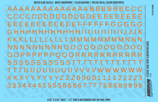 ASG Waterslide Decals - Classic Sans Serif Lettering Numbers 5/16"