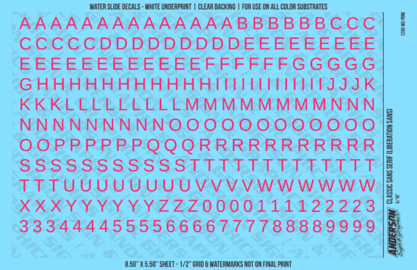 ASG Waterslide Decals - Classic Sans Serif Lettering Numbers 5/16"