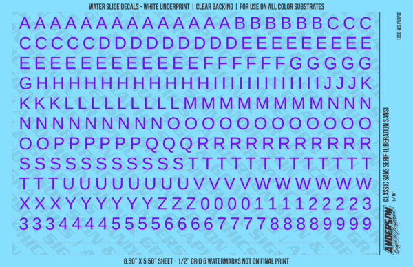 ASG Waterslide Decals - Classic Sans Serif Lettering Numbers 5/16"