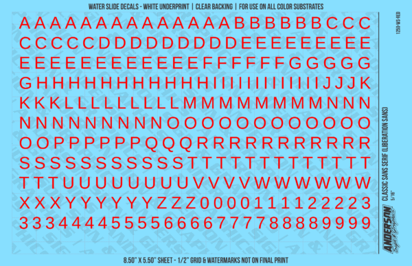 ASG Waterslide Decals - Classic Sans Serif Lettering Numbers 5/16"