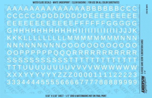 ASG Waterslide Decals - Classic Sans Serif Lettering Numbers 5/16"