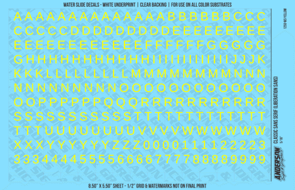 ASG Waterslide Decals - Classic Sans Serif Lettering Numbers 5/16"
