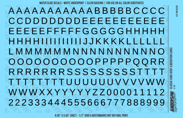 ASG Waterslide Decals - Classic Sans Serif Lettering Numbers 3/8"