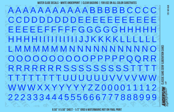 ASG Waterslide Decals - Classic Sans Serif Lettering Numbers 3/8"