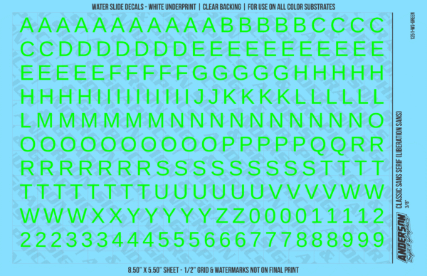 ASG Waterslide Decals - Classic Sans Serif Lettering Numbers 3/8"