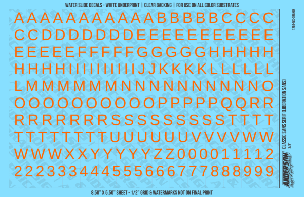ASG Waterslide Decals - Classic Sans Serif Lettering Numbers 3/8"