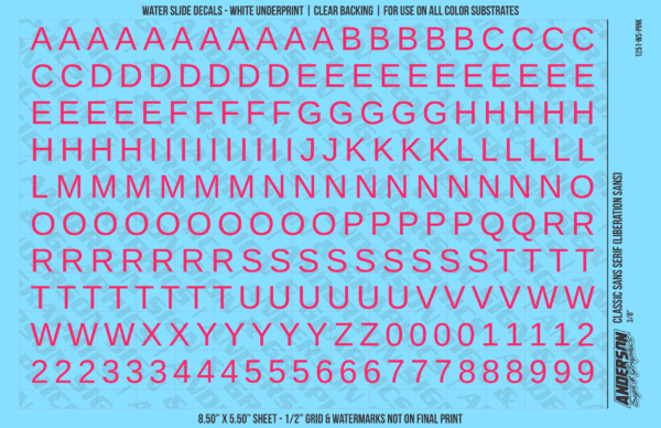 ASG Waterslide Decals - Classic Sans Serif Lettering Numbers 3/8"