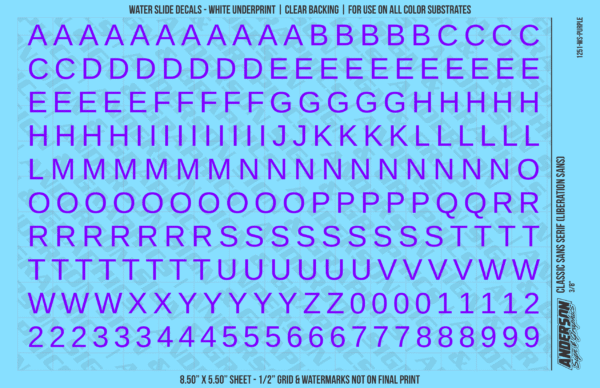 ASG Waterslide Decals - Classic Sans Serif Lettering Numbers 3/8"