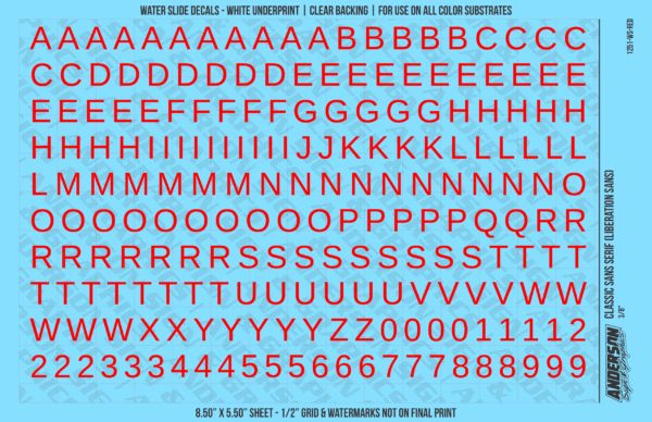 ASG Waterslide Decals - Classic Sans Serif Lettering Numbers 3/8"