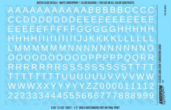 ASG Waterslide Decals - Classic Sans Serif Lettering Numbers 3/8"