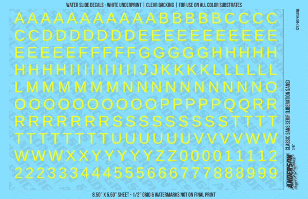 ASG Waterslide Decals - Classic Sans Serif Lettering Numbers 3/8"