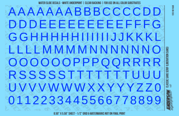 ASG Waterslide Decals - Classic Sans Serif Lettering Numbers 1/2"
