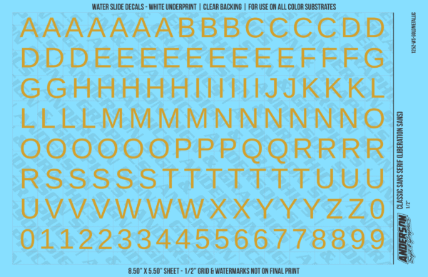 ASG Waterslide Decals - Classic Sans Serif Lettering Numbers 1/2"