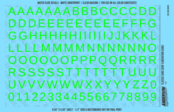 ASG Waterslide Decals - Classic Sans Serif Lettering Numbers 1/2"