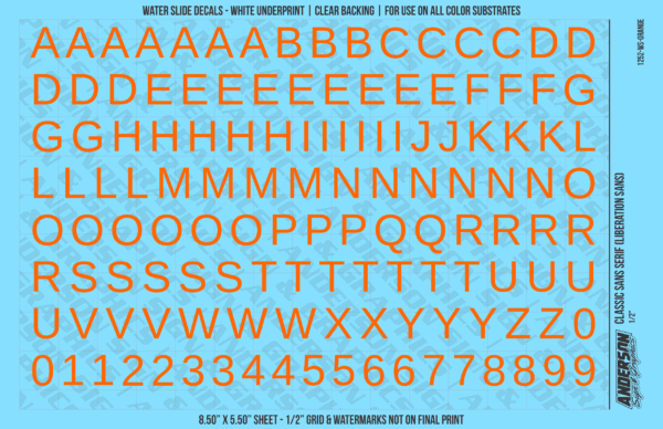 ASG Waterslide Decals - Classic Sans Serif Lettering Numbers 1/2"
