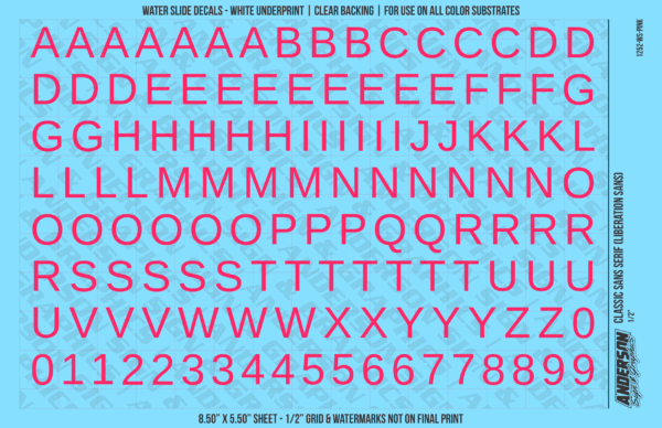 ASG Waterslide Decals - Classic Sans Serif Lettering Numbers 1/2"