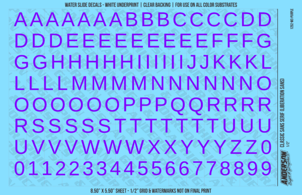 ASG Waterslide Decals - Classic Sans Serif Lettering Numbers 1/2"